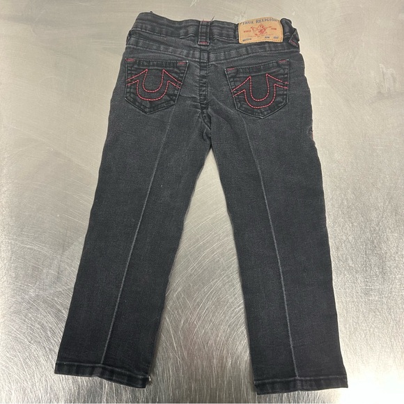 True Religion Relaxed Slim Black Jeans Red Stitching Kids Boys Size 4 Unisex - Picture 1 of 6